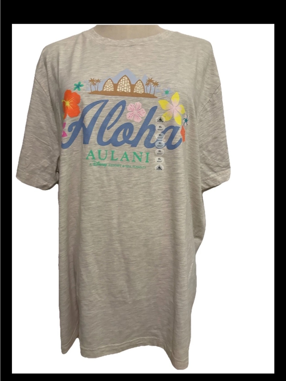 Disney Aulani Resort Spa Hawaii Large Aloha Floral Grey T-Shirt Unisex